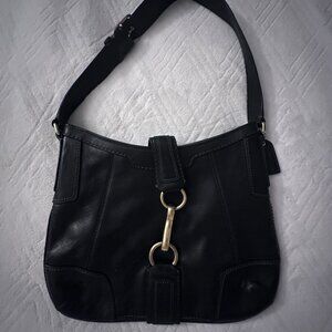 Vintage Coach Hamptons black leather hobo shoulder bag with brass hardware